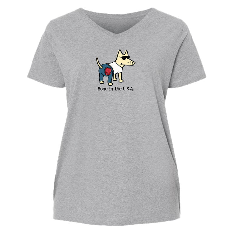 Bone In The USA - Ladies Curvy V-Neck Tee