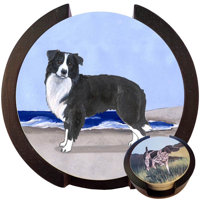 Border Collie Scenic Bisque Coaster Set