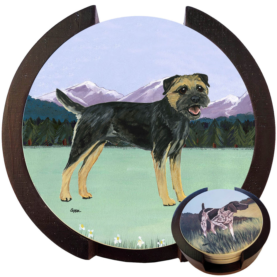 Border Terrier Scenic Bisque Coaster Set