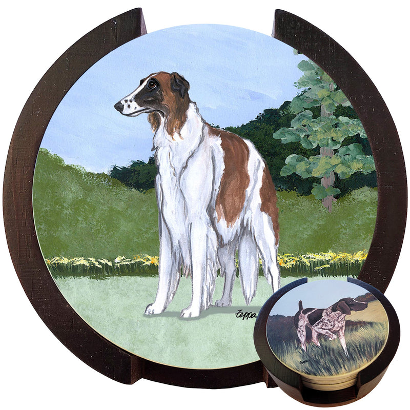 Borzoi Scenic Bisque Coaster Set