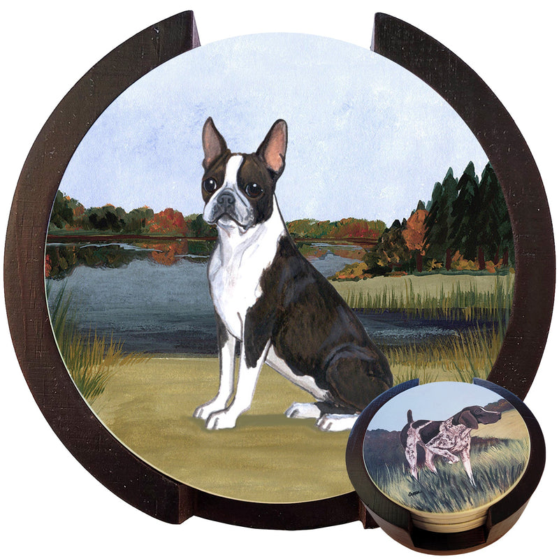 Boston Terrier Scenic Bisque Coaster Set