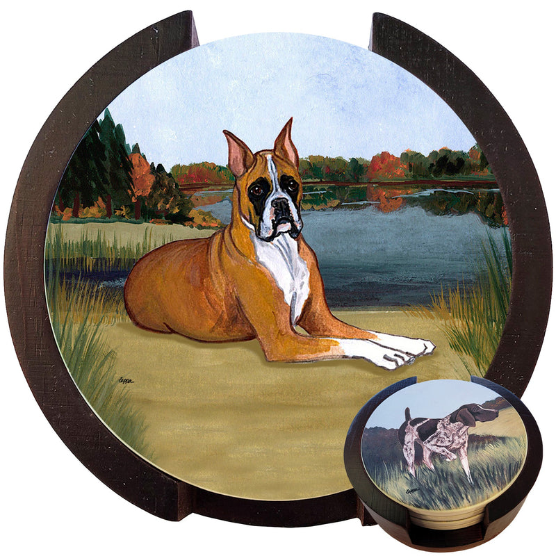 Boxer Scenic Bisque Coaster Set