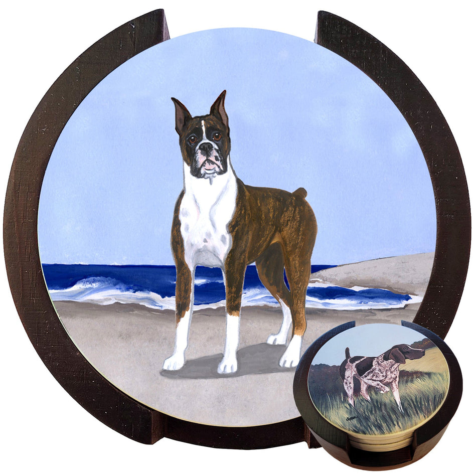 Boxer Scenic Bisque Coaster Set