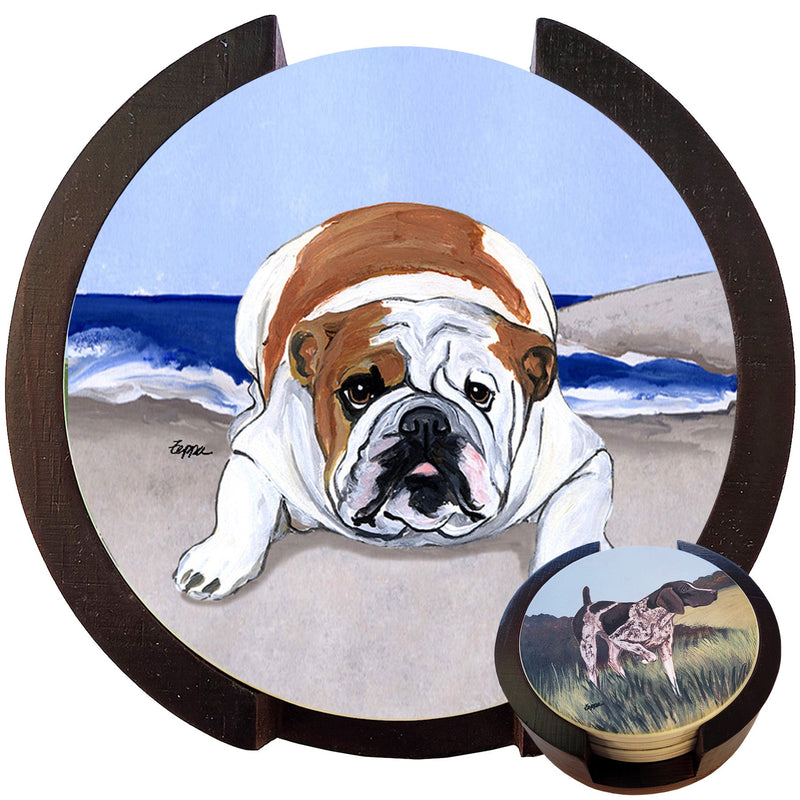 Bulldog Scenic Bisque Coaster Set