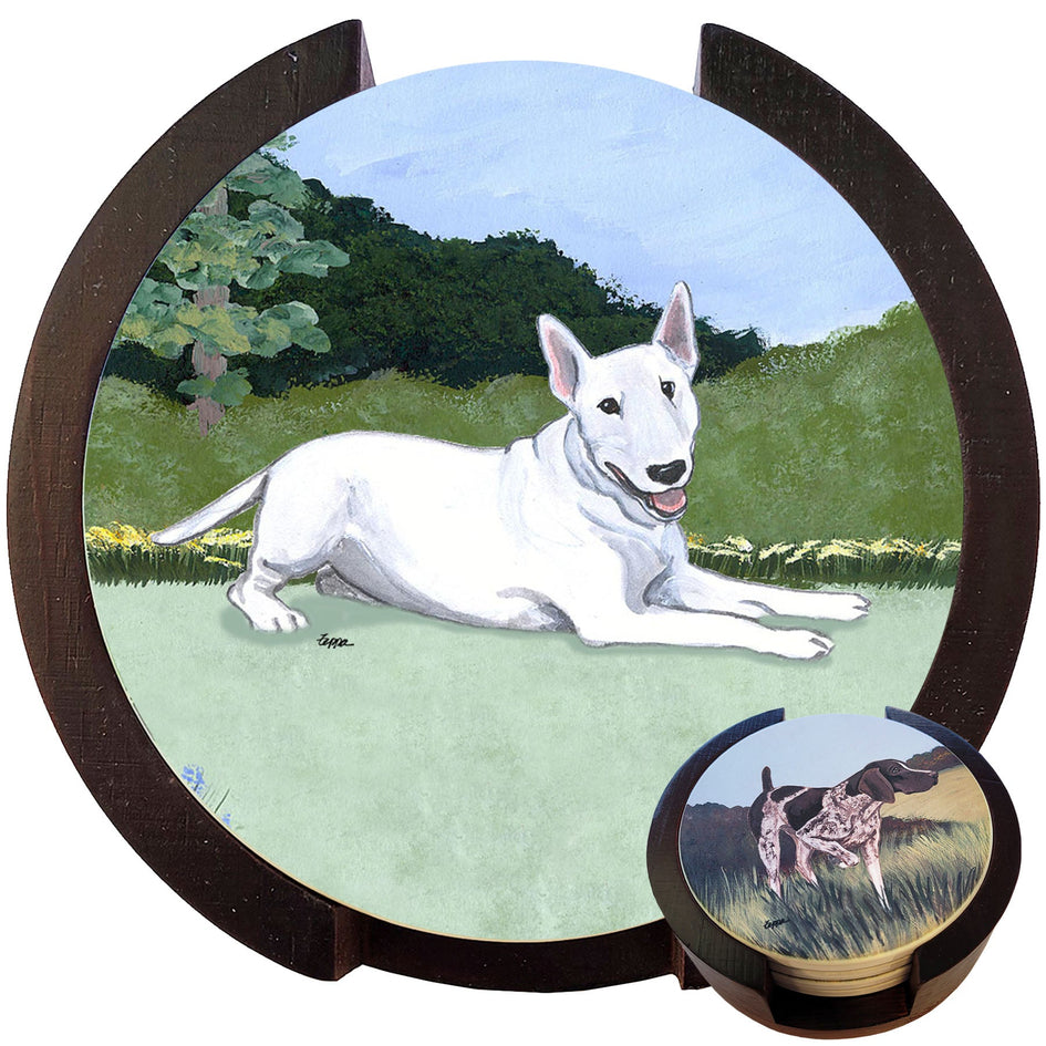 Bull Terrier Scenic Bisque Coaster Set