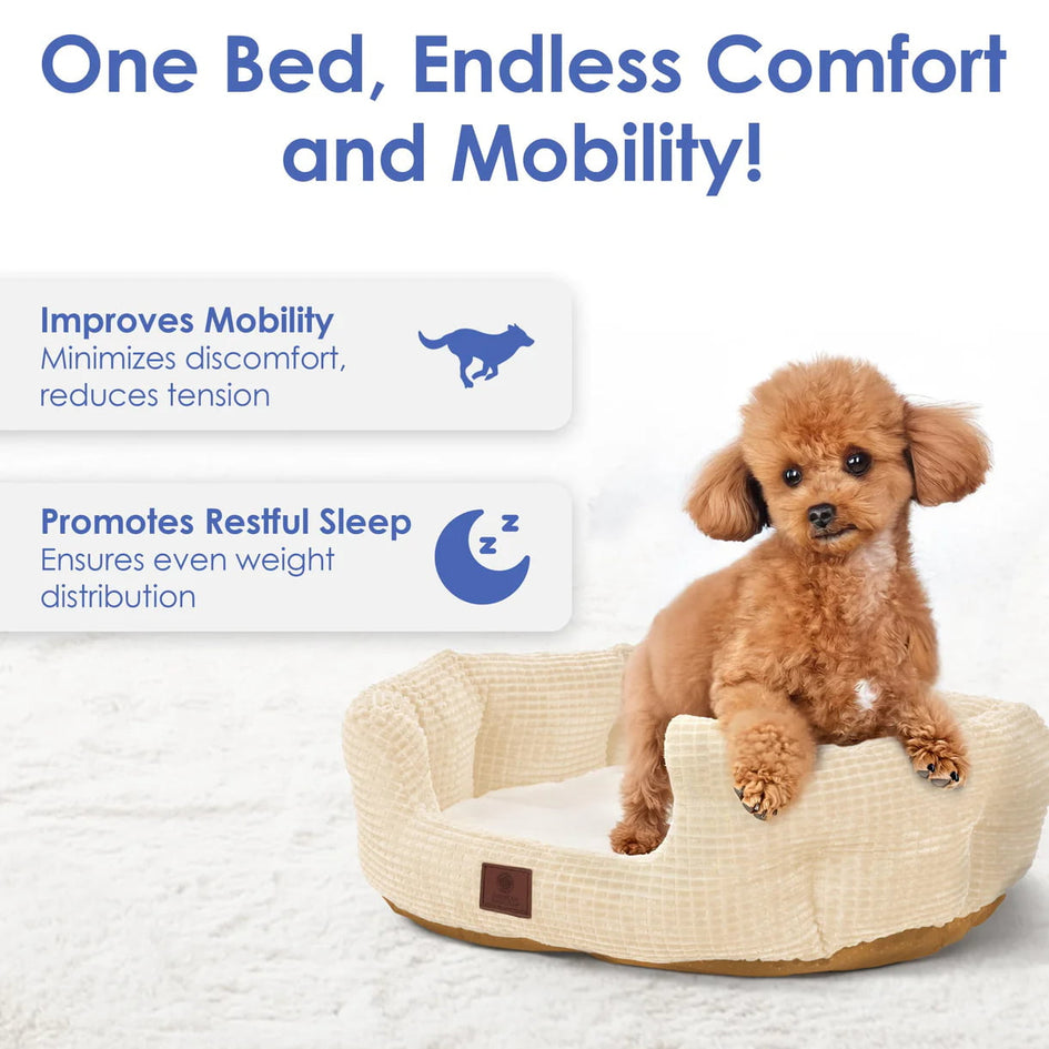 American Kennel Club 26" Clamshell Cuddler Dog Bed - Plush Popcorn Texture, Washable, Non-Slip, for Medium & Large Dogs