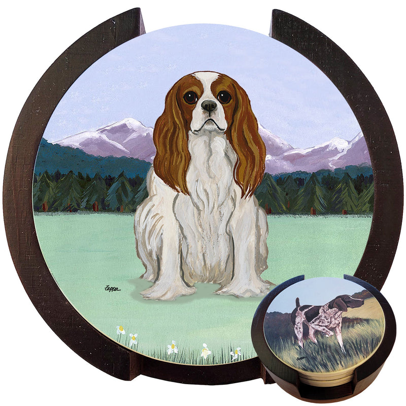 Cavalier King Charles Spaniel Scenic Bisque Coaster Set