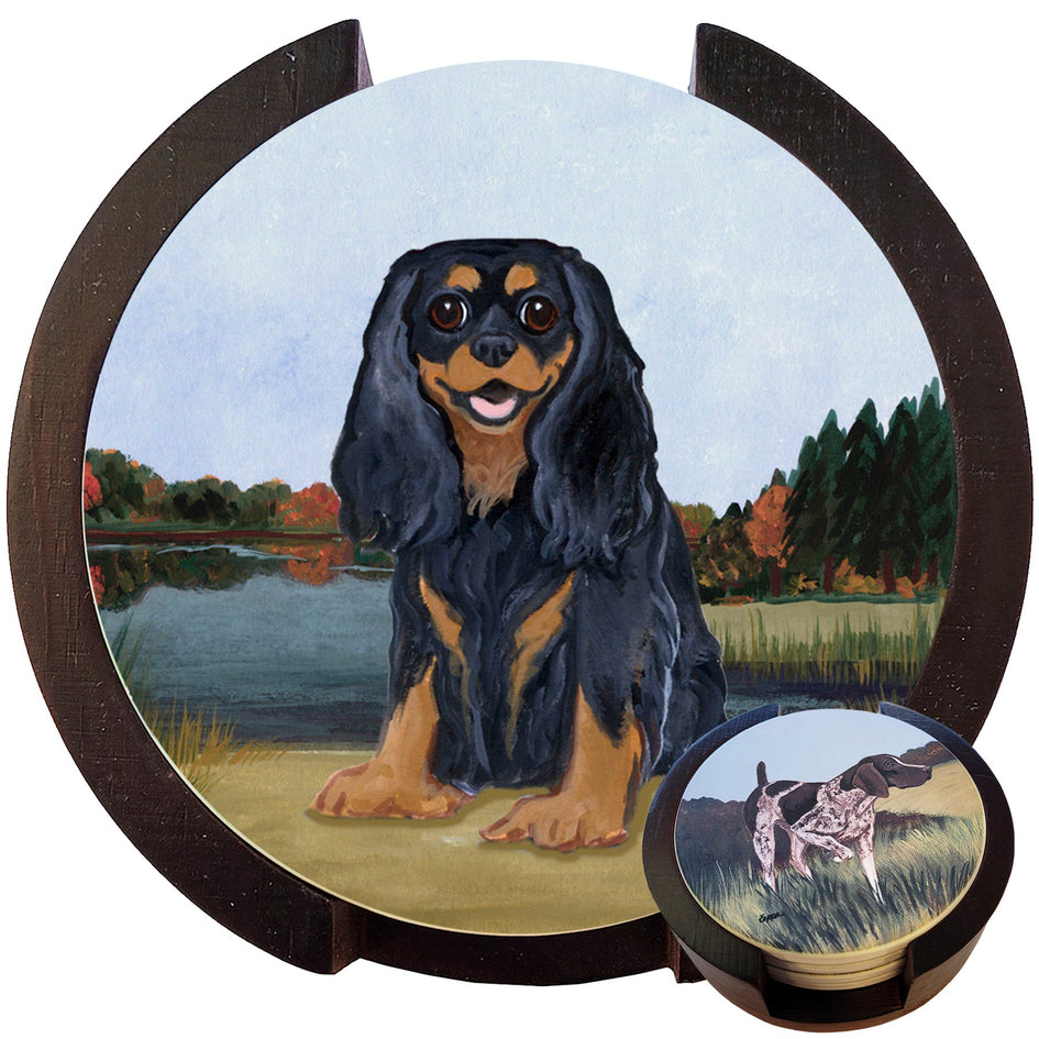 Cavalier King Charles Spaniel Scenic Bisque Coaster Set