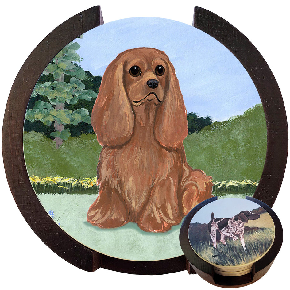 Cavalier King Charles Spaniel Scenic Bisque Coaster Set