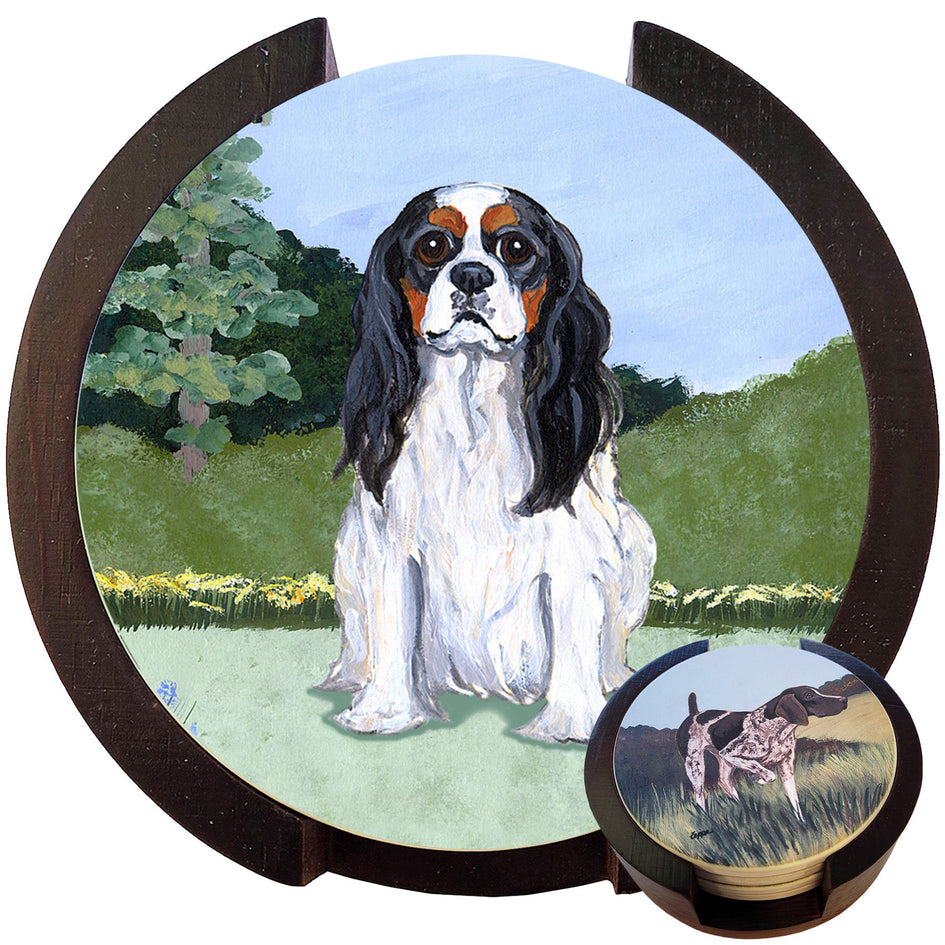 Cavalier King Charles Spaniel Scenic Bisque Coaster Set