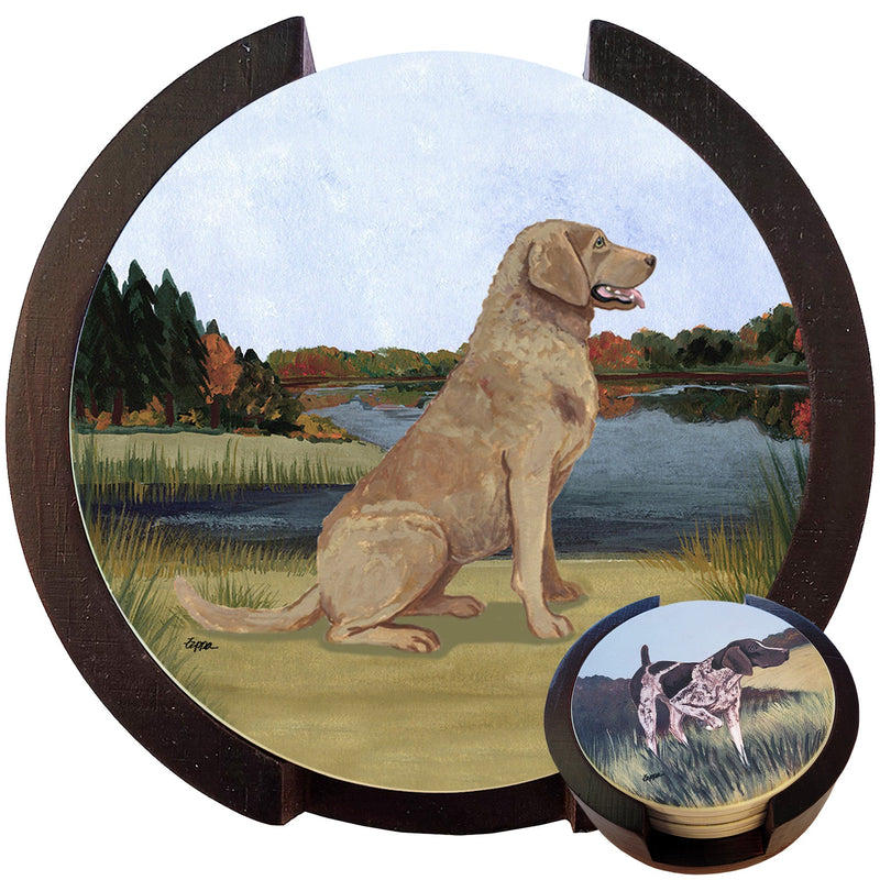 Chesapeake Bay Retriever Scenic Bisque Coaster Set