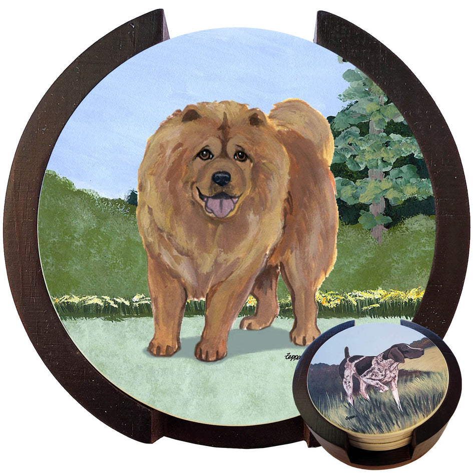 Chow Chow Scenic Bisque Coaster Set