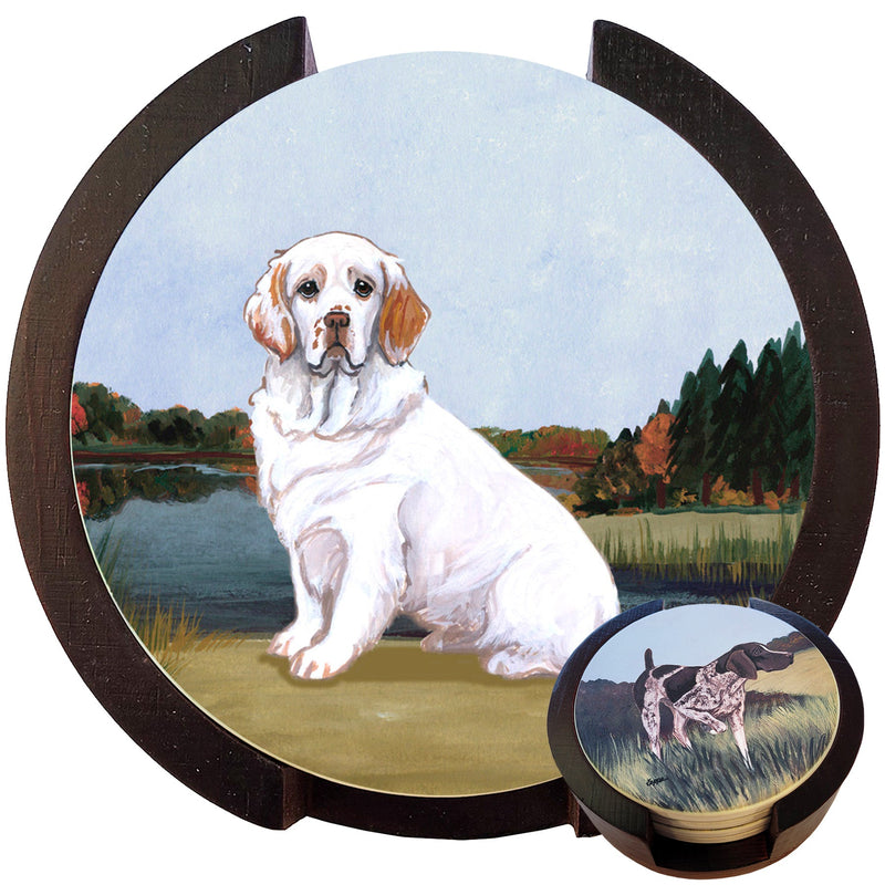 Clumber Spaniel Scenic Bisque Coaster Set