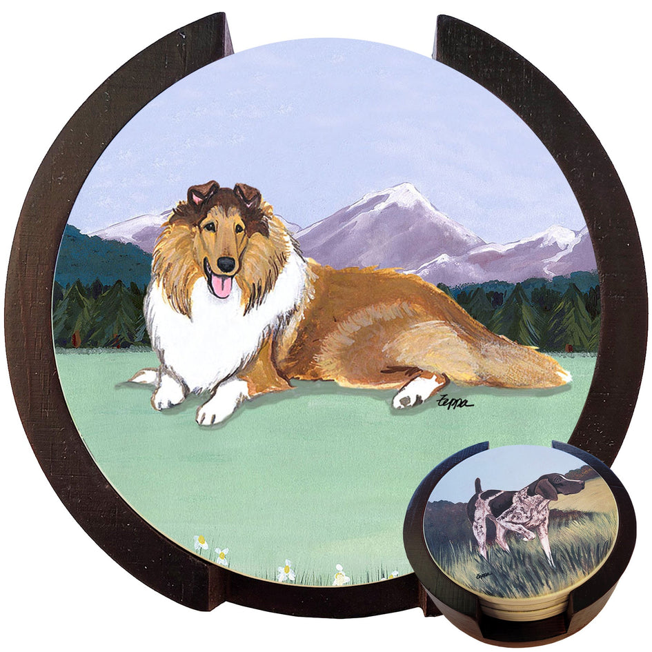 Collie Scenic Bisque Coaster Set