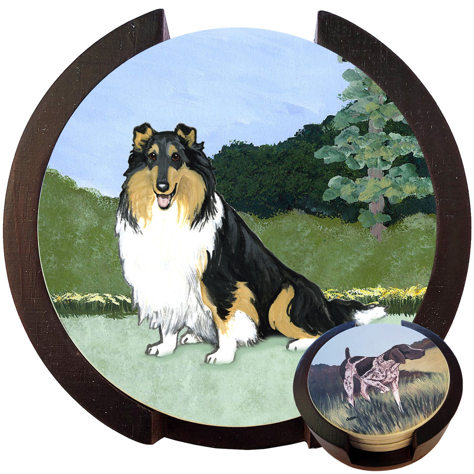 Collie Scenic Bisque Coaster Set