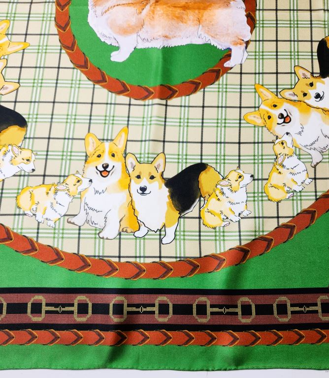 Pembroke Welsh Corgi Green Silk Scarf | AKC Shop