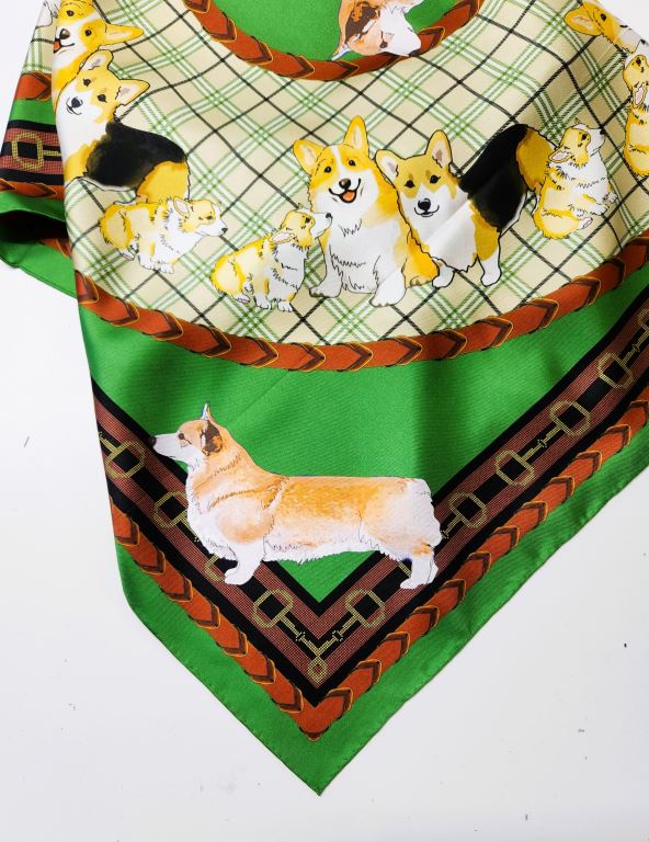 Pembroke Welsh Corgi Green Silk Scarf | AKC Shop