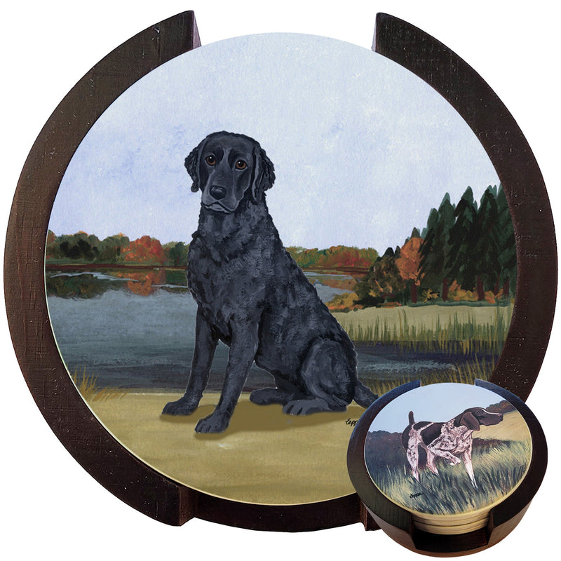 Curly-Coated Retriever Scenic Bisque Coaster Set