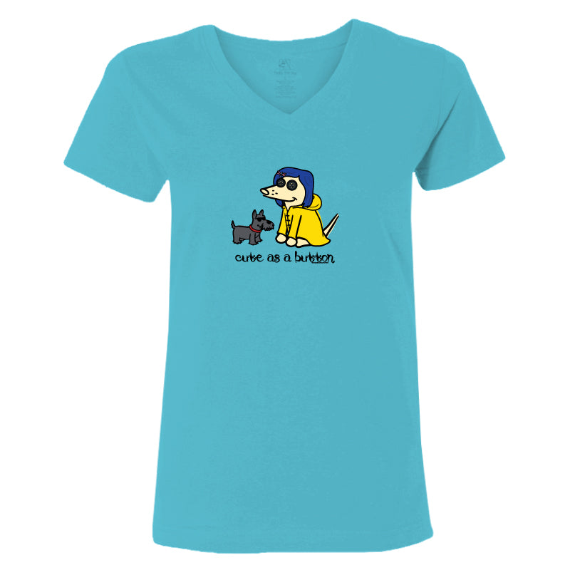Cute as a Button  - Ladies T-Shirt V-Neck