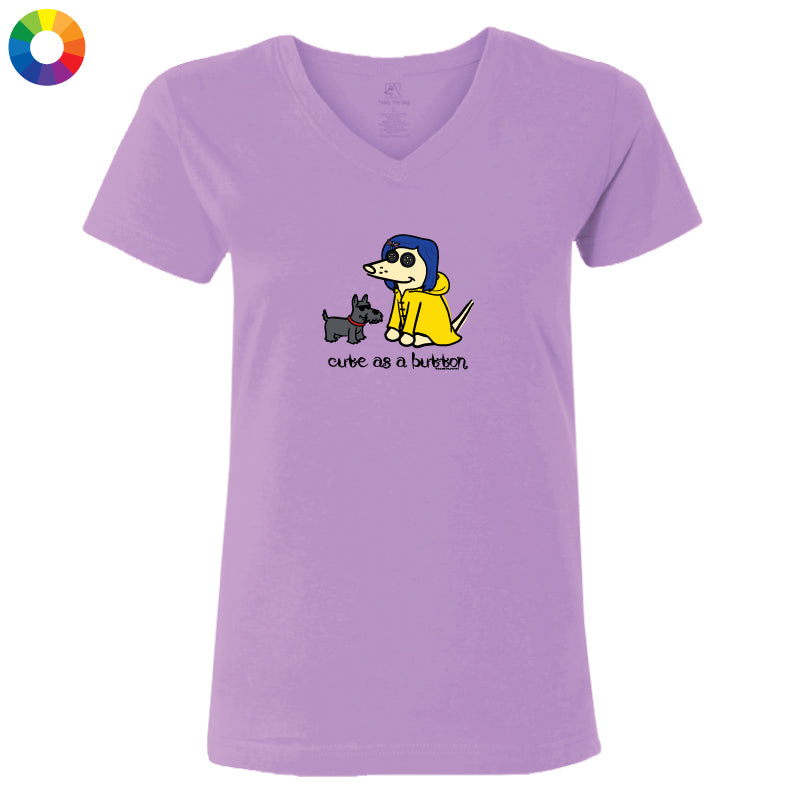 Cute as a Button  - Ladies T-Shirt V-Neck