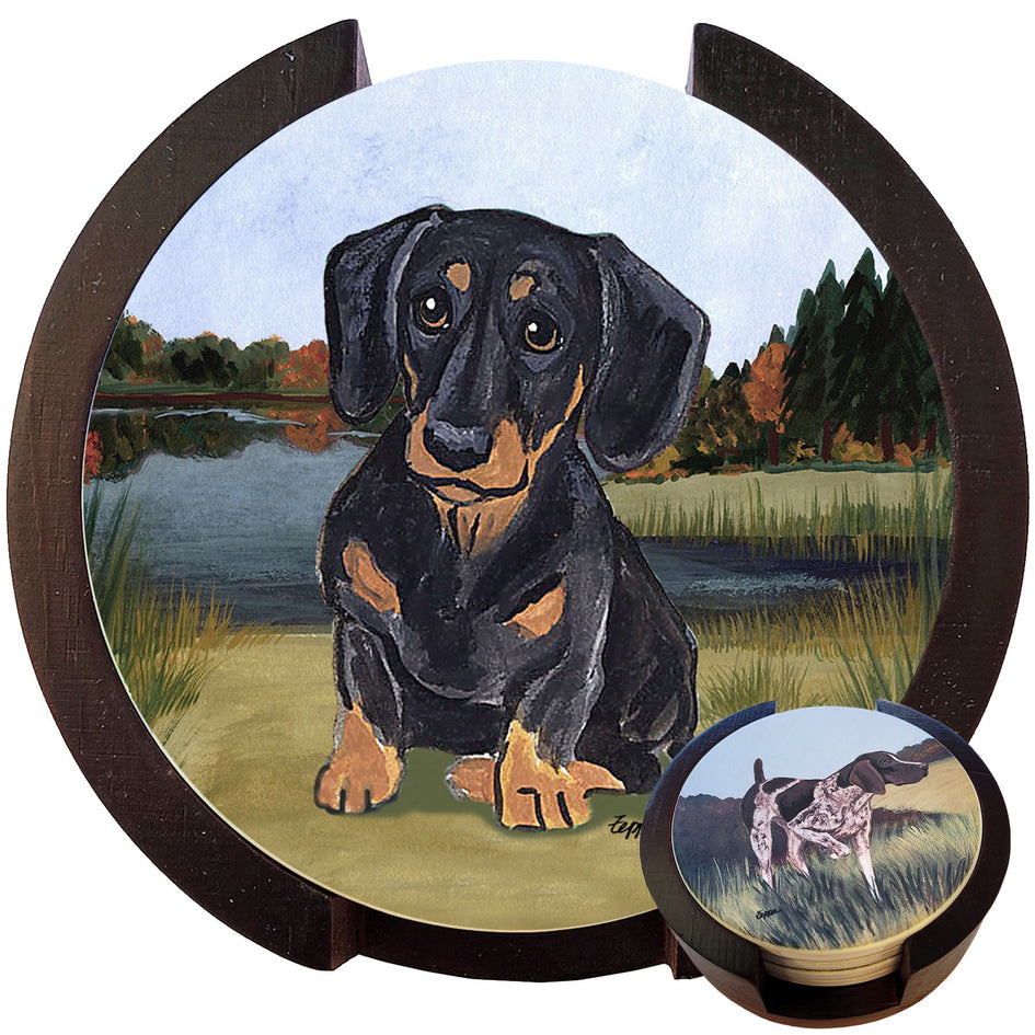 Dachshund  Scenic Bisque Coaster Set