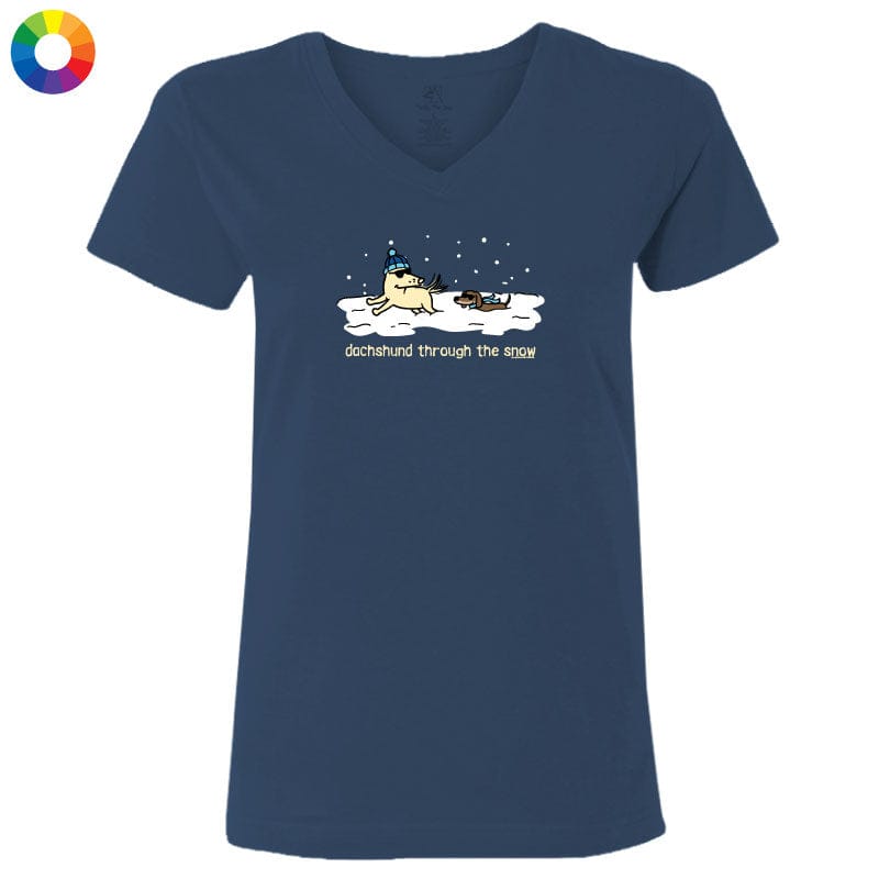 Dachshund Through the Snow - Ladies T-Shirt V-Neck