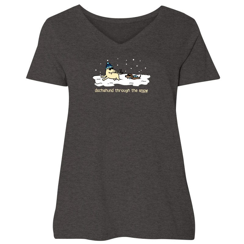 Dachshund Through the Snow - Ladies Curvy V-Neck Tee