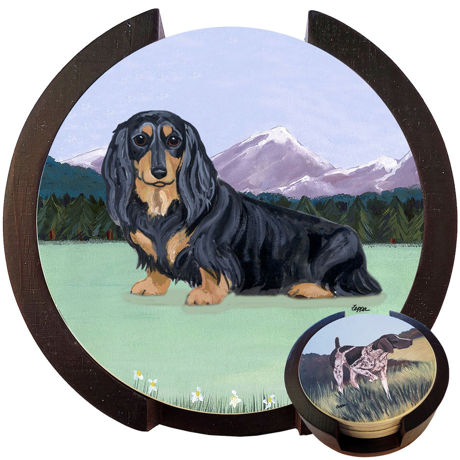 Dachshund  Scenic Bisque Coaster Set