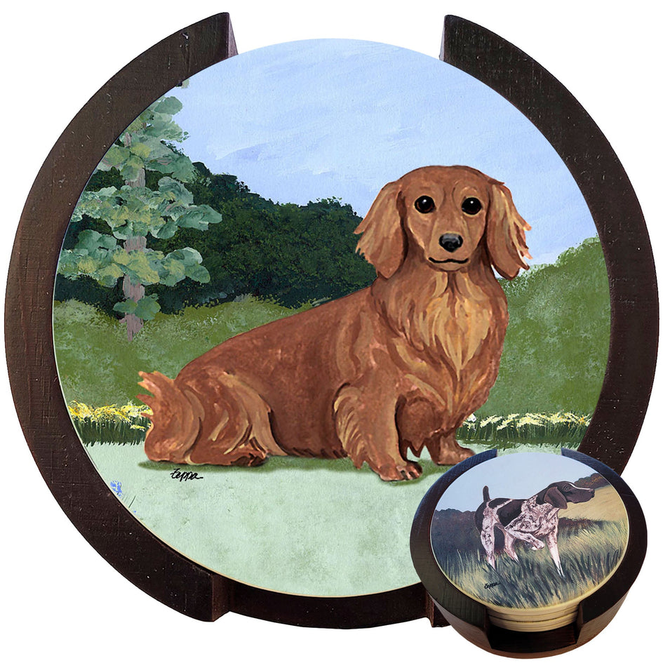 Dachshund  Scenic Bisque Coaster Set