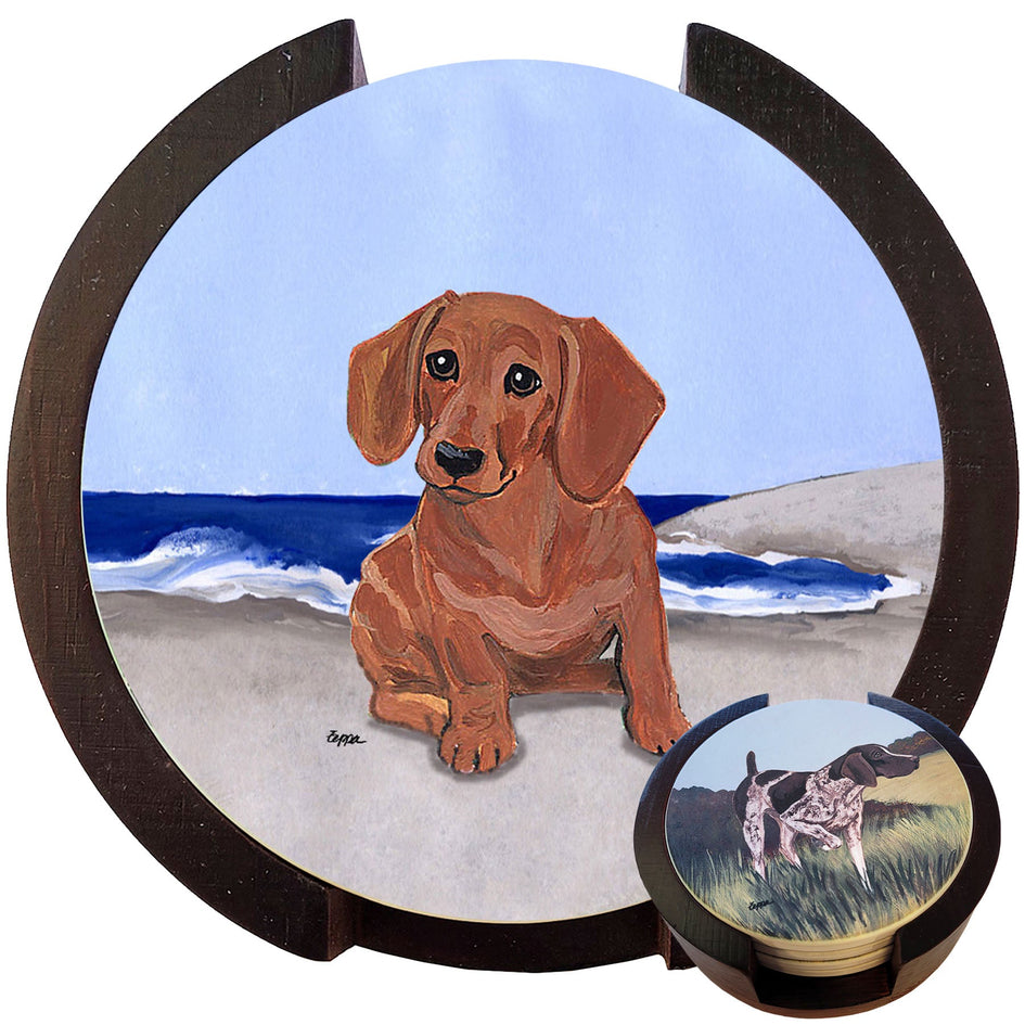 Dachshund  Scenic Bisque Coaster Set