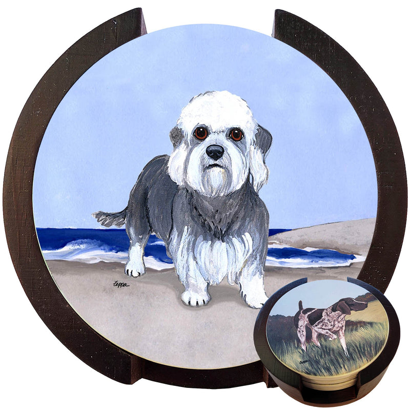 Dandie Dinmont Terrier Scenic Bisque Coaster Set