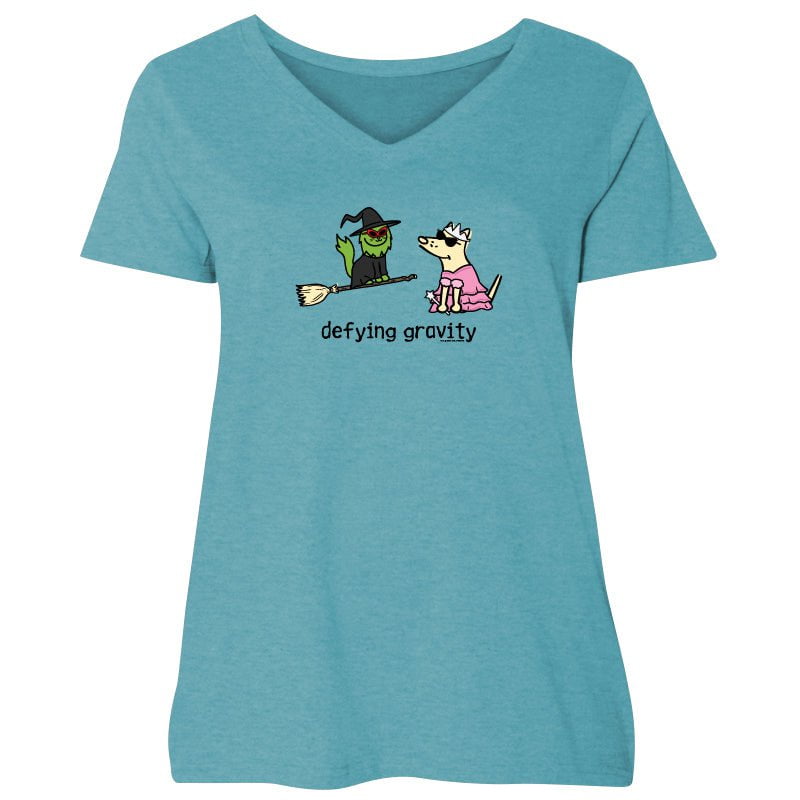 Defying Gravity - Ladies Curvy V-Neck Tee
