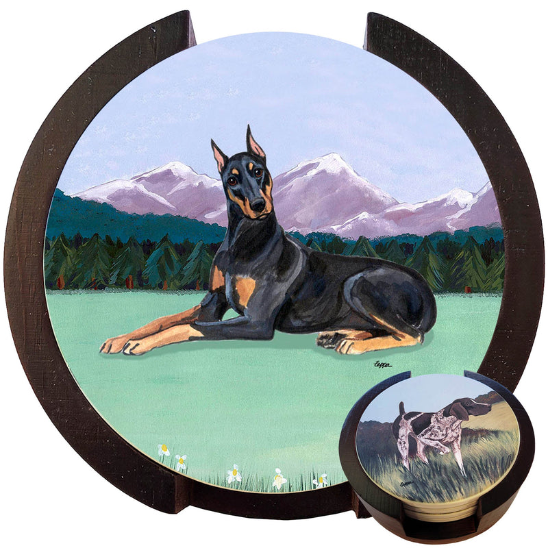 Doberman Pinscher Scenic Bisque Coaster Set