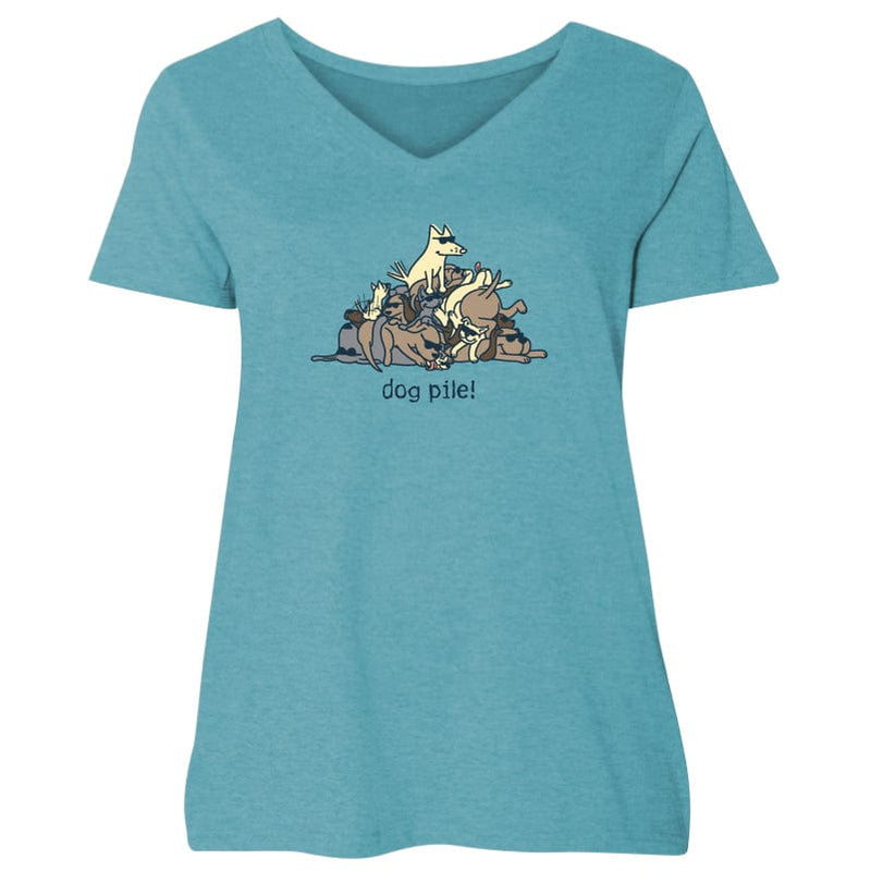 Dog Pile - Ladies Curvy V-Neck Tee