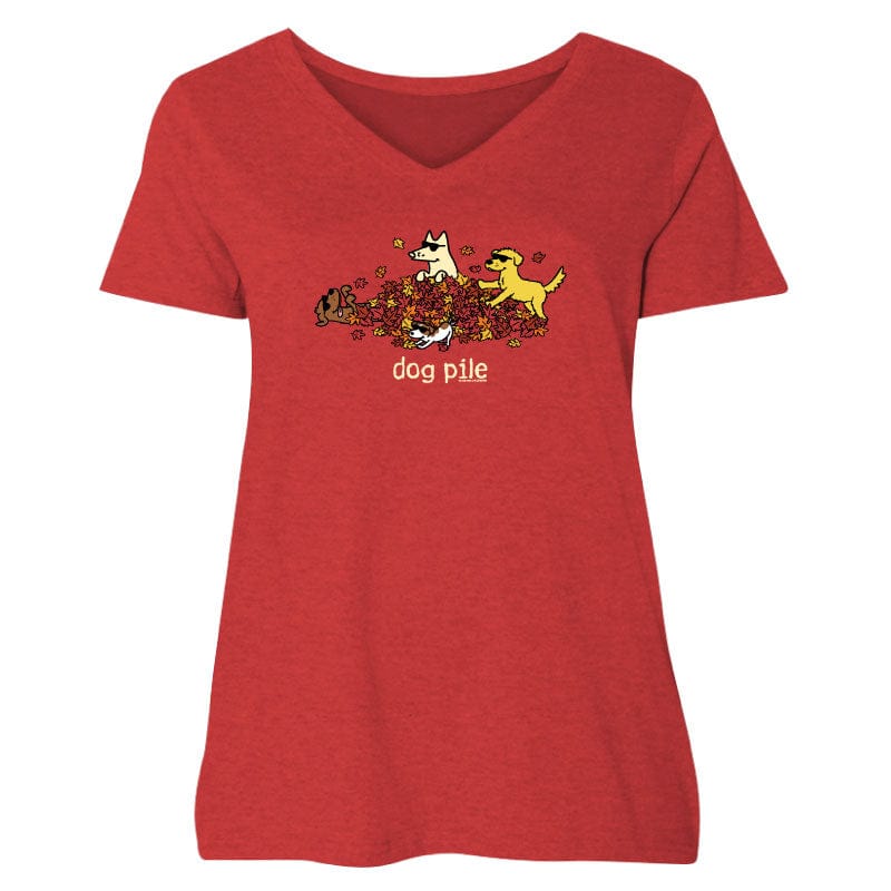 Dog Pile Autumn - Ladies Curvy V-Neck Tee