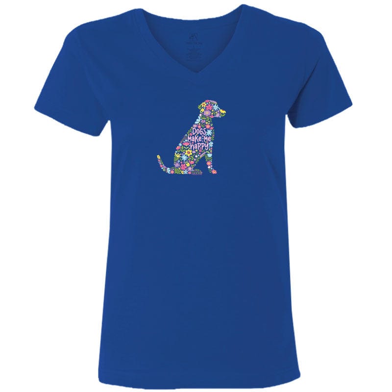 Dogs Make Me Happy - Ladies T-Shirt V-Neck