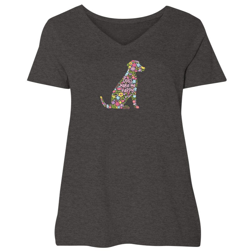 Dogs Make Me Happy - Ladies Curvy V-Neck Tee