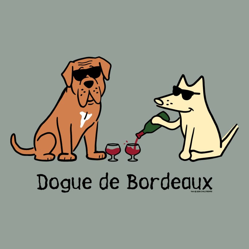 Two dogs, one brown and one white, with sunglasses, pouring wine into glasses on a gray background.