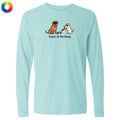 Light blue long-sleeve shirt with dog-themed graphic on a white background