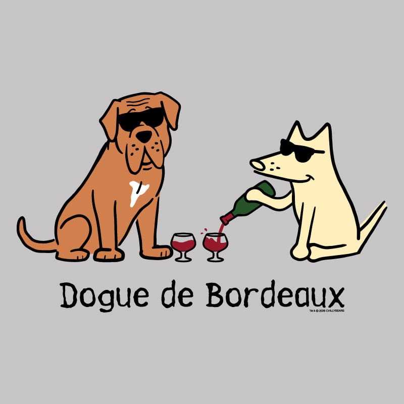 Two dogs, one brown and one white, with sunglasses pouring wine into glasses on a gray background.
