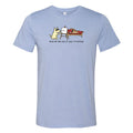 Light blue t-shirt with a graphic of a dog drawing another dog on a white background