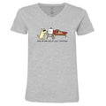 Gray t-shirt with a cartoon dog painting a picture of a dog on a white background
