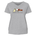 Gray t-shirt with a cartoon dog and painting design on a white background