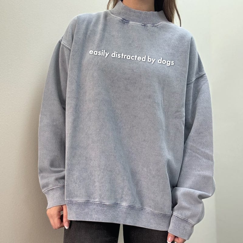 Easily Distracted By Dogs Embroidered Mock Neck Crewneck Sweatshirt