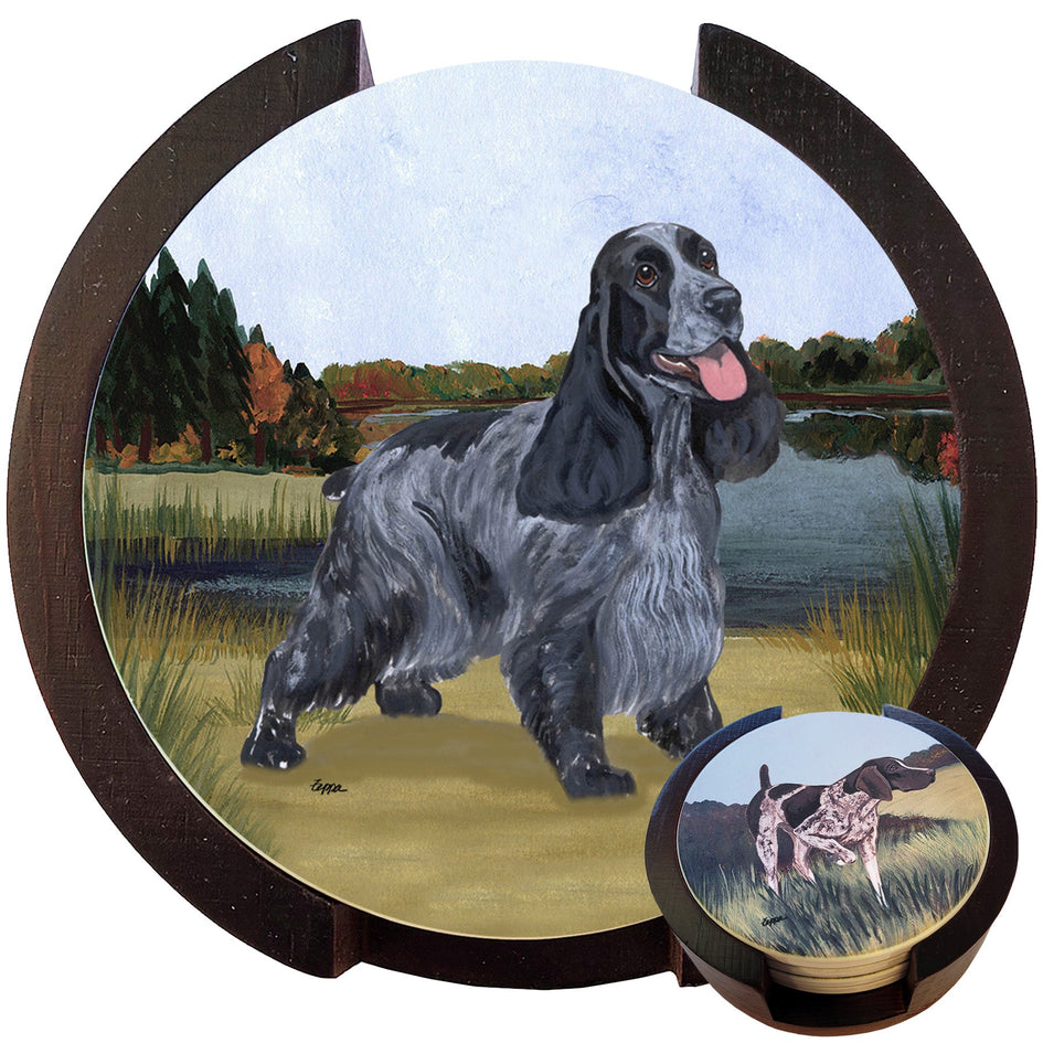 English Cocker Spaniel Scenic Bisque Coaster Set