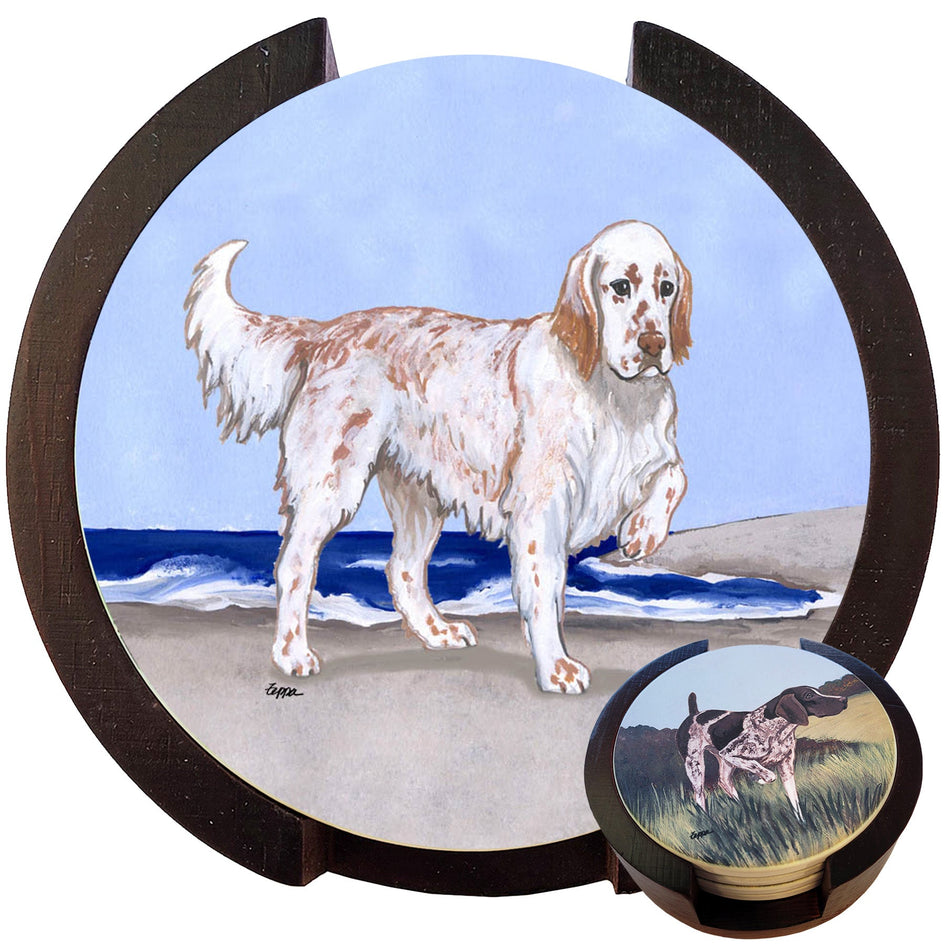 English Setter Scenic Bisque Coaster Set