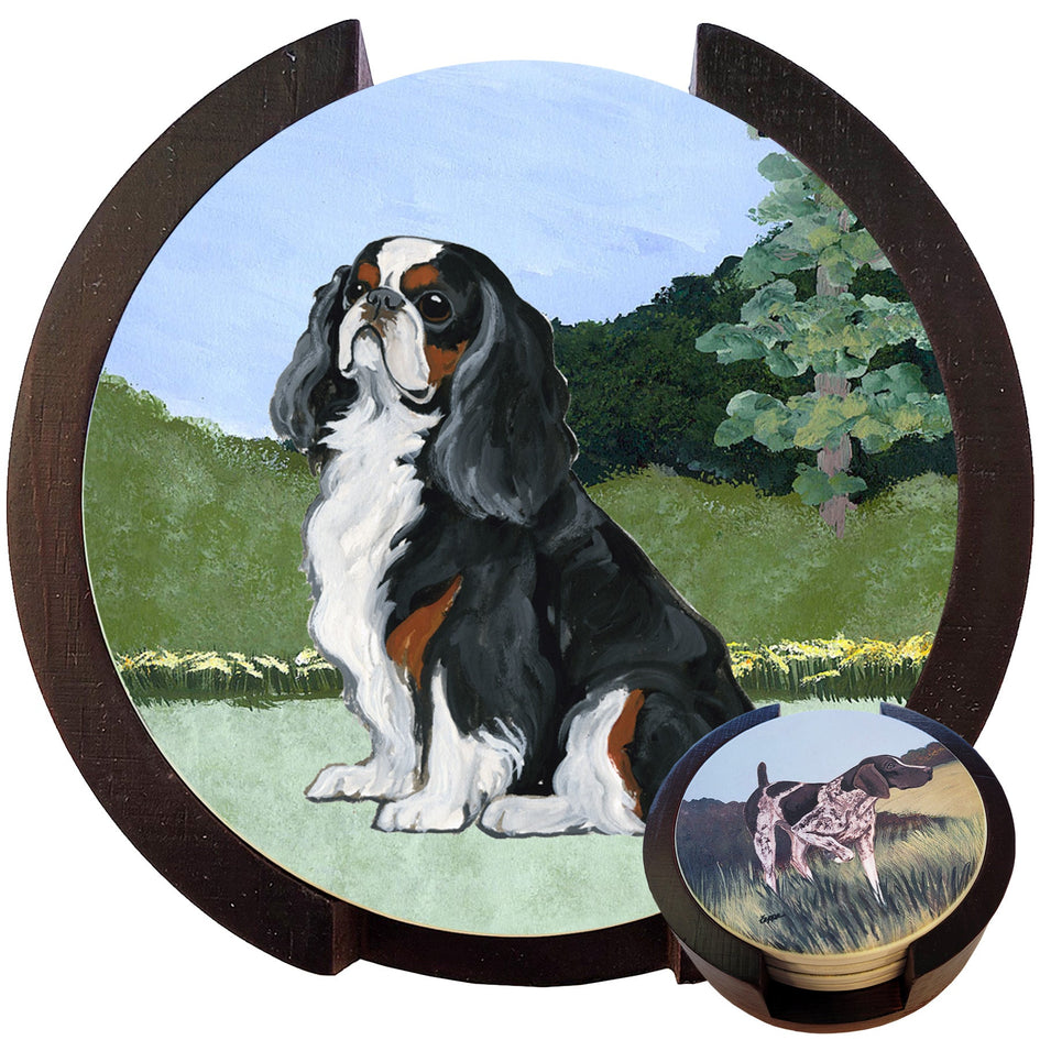 English Toy Spaniel, Blenheim Scenic Bisque Coaster Set