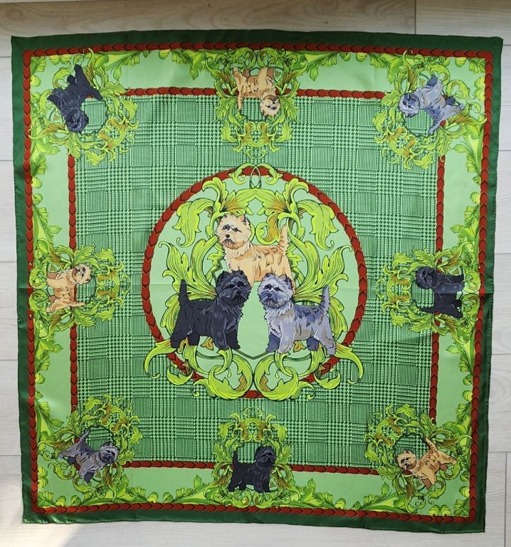 Cairn Terrier Green Square Silk Scarf