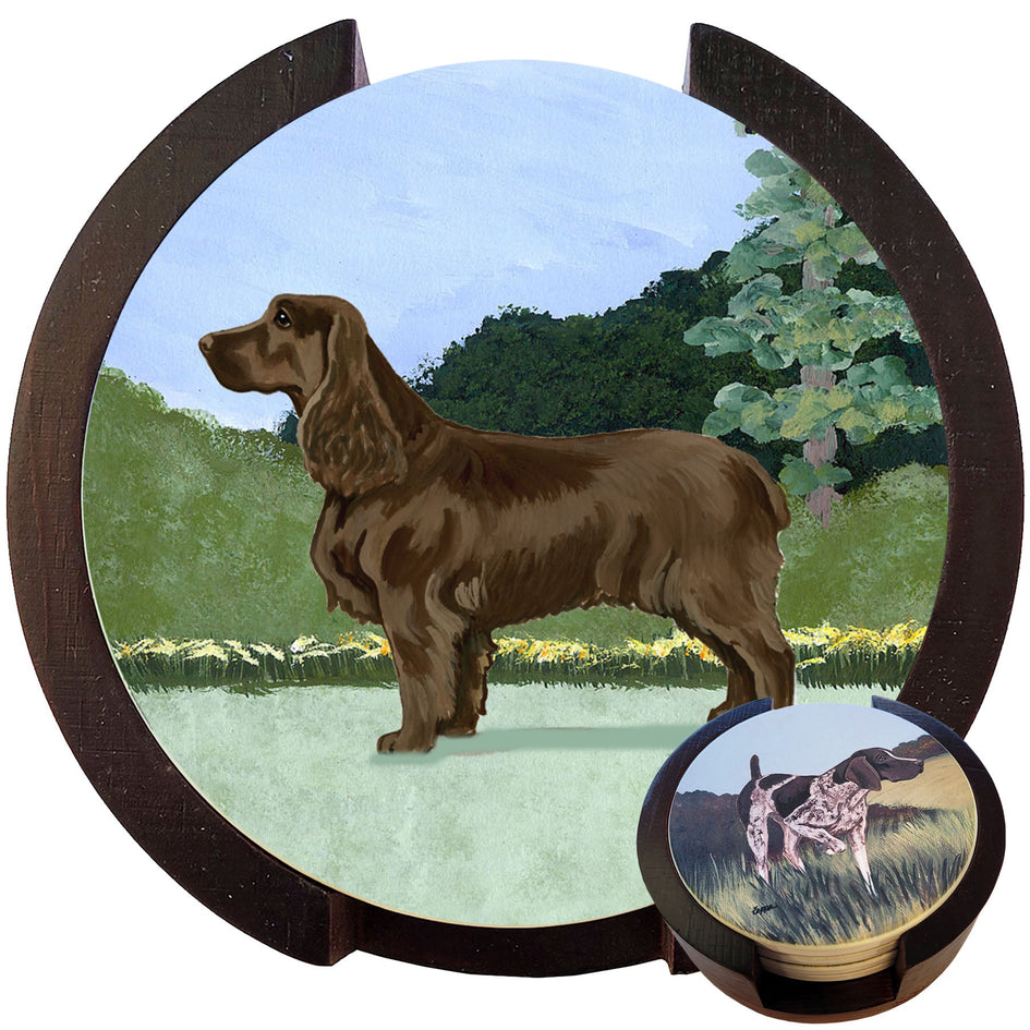 Field Spaniel Scenic Bisque Coaster Set