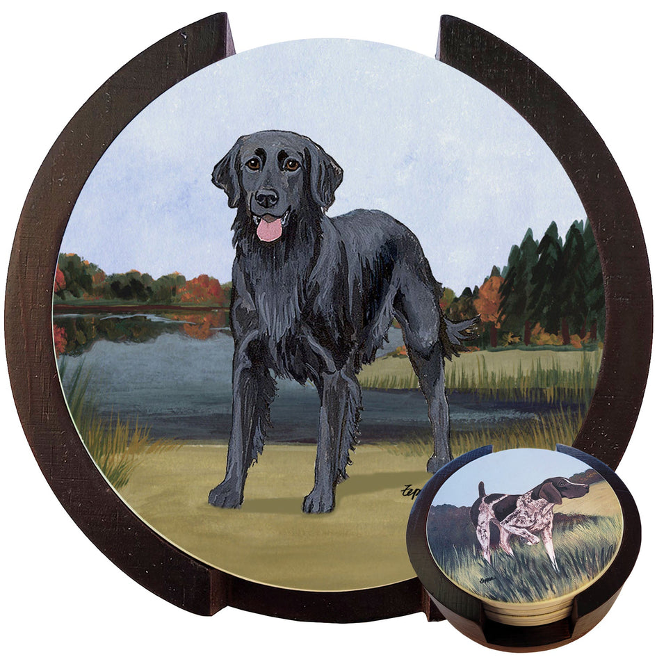 Flat-Coated Retriever Scenic Bisque Coaster Set